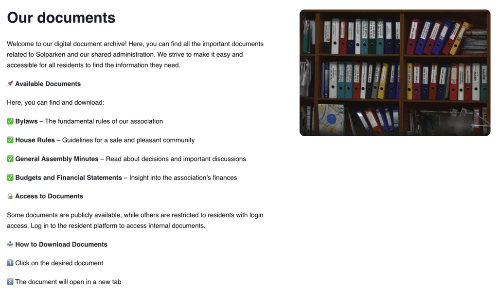 Documents on the association website